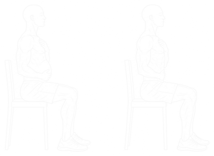 Zeichnung: Atmung 4-8 im Sitzen – links der Anfang, rechts das Ende der Bewegung