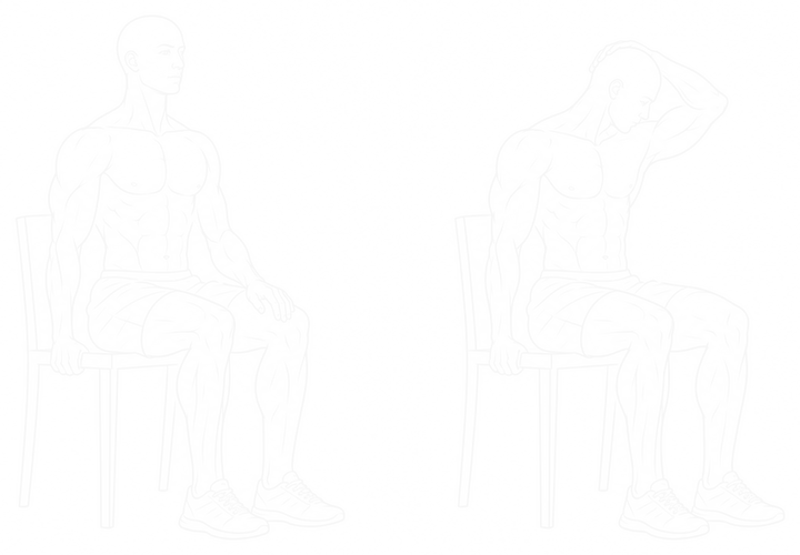 Zeichnung: Nacken schräg dehnen (Nase zur Achsel) – links der Anfang, rechts das Ende der Bewegung